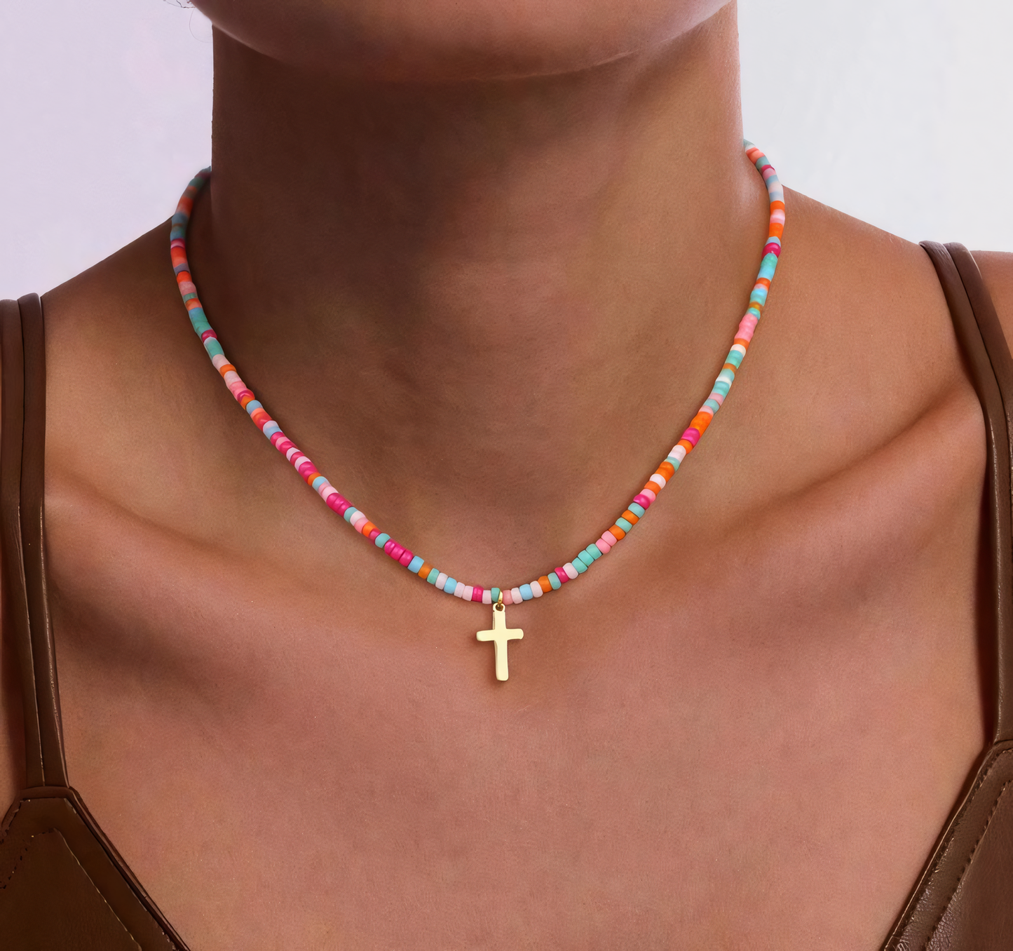 Colorful Beaded Cross Necklace
