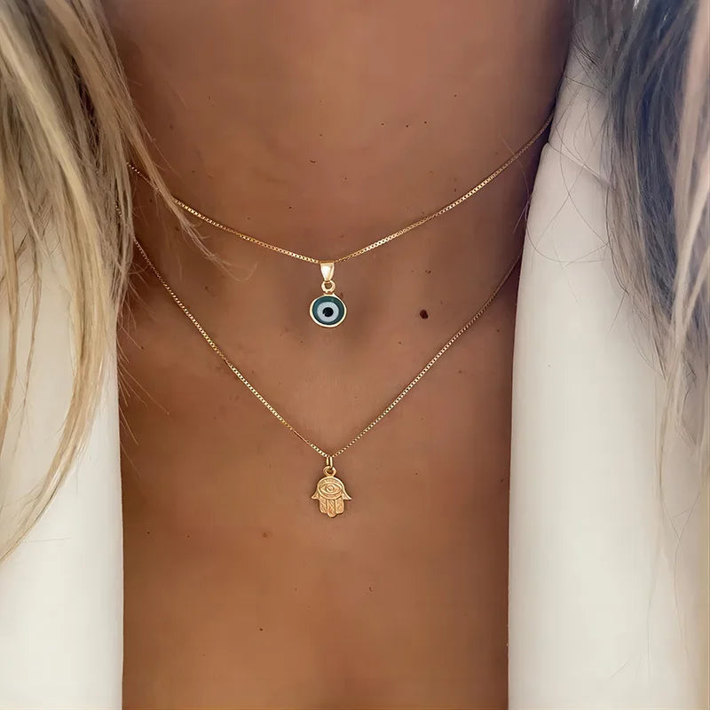 Double Layer Dainty Evil Eye Necklace
